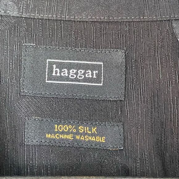 HAGGAR 100% Silk Black Short Sleeve Button Down Casual Shirt - Picture 5 of 6